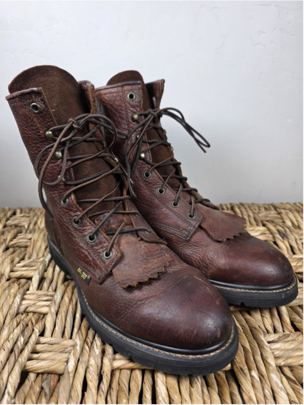 Ad-Tec 1180 Mens 10.5 M Brown Leather Kiltie Lace Up Work Logger Boots Workwear